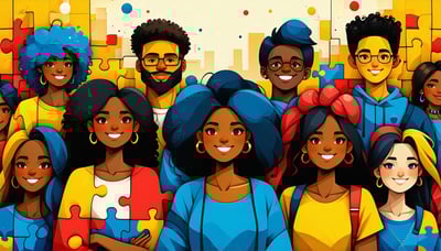 Illustration of diverse advocates supporting autism justice