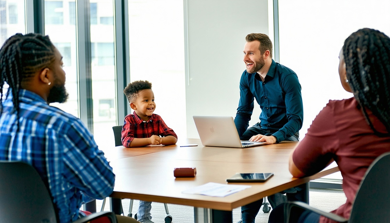 Advocate supporting autistic individual in a meeting